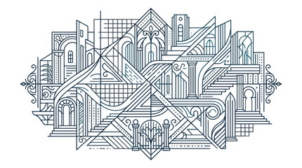 Obraz premium Abstract Architectural Geometric Design with Ornate Details and Stairs