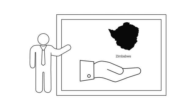 Presentation of Zimbabwe map and hand icon by a businessman.