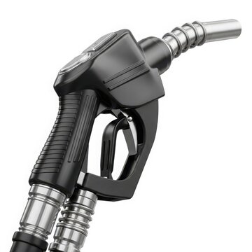 Close-up view of a modern gas pump nozzle with a black and silver design