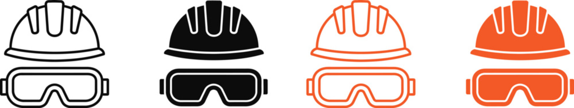 Construction helmets and safety goggles icon set