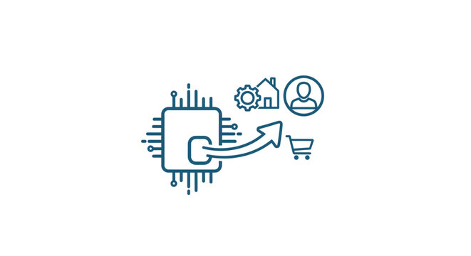 A digital illustration showing a computer chip connecting to consumer services