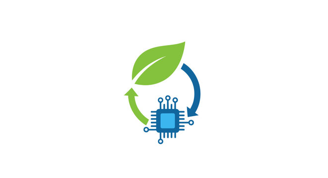 A digital icon representing the concept of sustainable technology and green computing