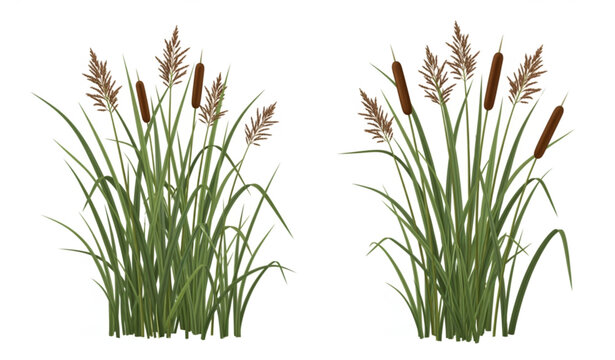 Realistic Scirpus Reed Thickets Vector Illustration Wetland Aquatic Vegetation Isolated on White