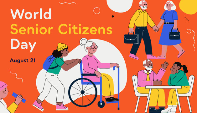 World Senior Citizens Day, elderly people, seniority, August 21, celebration, illustration