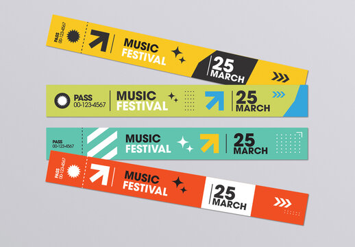 Colorful Modern Music Festival Wristband Pass Set