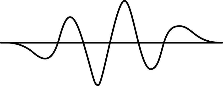 Black sine wave line on a horizontal axis isolated on transparent background