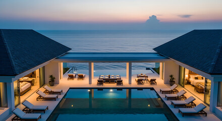 Fototapeta premium Front Luxury Aerial Ocean Villa aerial villa ocean front luxury