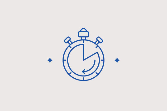 Mechanical stopwatch timer layout line icon for rapid competitive speedrun gaming challenges. Precise vector illustration for tournament countdown tracking records, or tools.