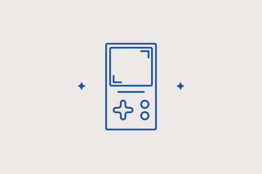 Classic vintage vertical pocket brick game device line icon for nostalgia video gaming. Playful vector illustration for retro electronic toys, childhood memory guides, or apps.