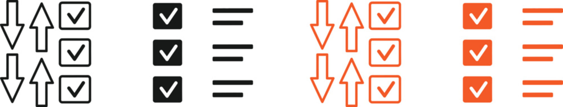 Sort and filter icons with checkmarks and arrows