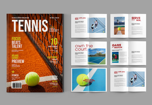 Modern Tennis Magazine Layout Design Template With Minimal Sports Editorial Style
