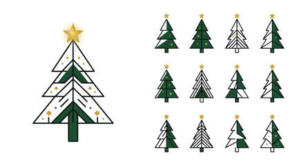 Obraz premium Christmas Tree Collection: Festive Holiday Vector Icons and Illustrations