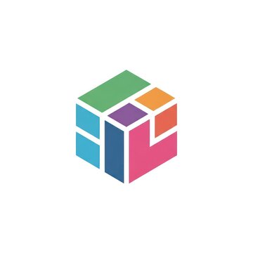 Colorful 3D cube graphic design element.