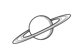 Hand drawn sketch of Saturn planet with rings in space. © Jepry