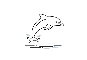 Outline illustration of a playful dolphin jumping out of the water. © Jepry