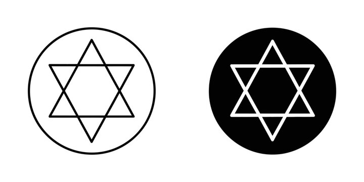 Six pointed star icon in circular frame vector set with sixpointed hexagram geometry religion spiritual