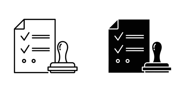 Document verification checklist and stamp vector icon set with document checklist verification approved
