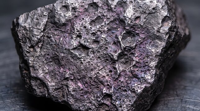 Asteroid crusted titanium texture, rugged metallic space mineral ore