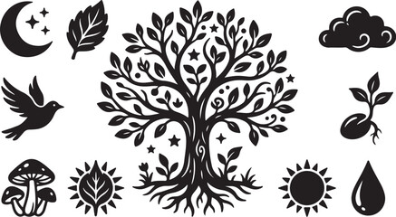 Fototapeta premium Tree of Life with Nature Symbols Around It