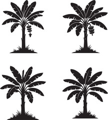Fototapeta premium Set of banana tree in silhouette style