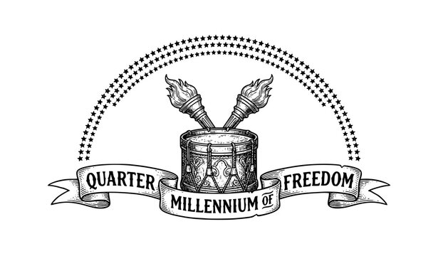 Quarter Millennium of Freedom Torch and Drum Emblem