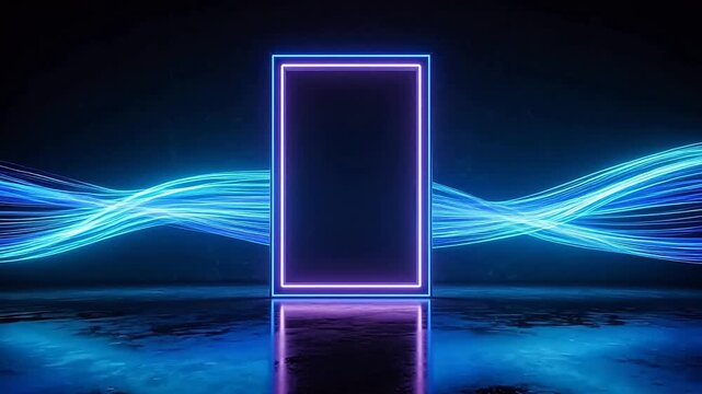 Neon frame with glowing light waves