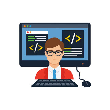 Programmer working on computer code.