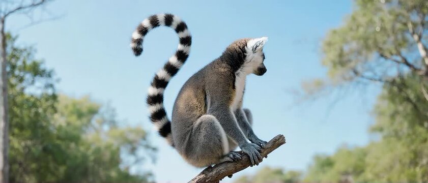 Ring-tailed lemur sitting peacefully in a forest