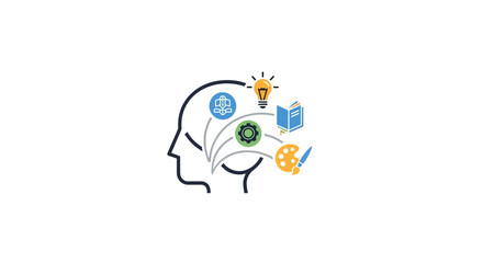 A minimalist graphic illustration showing human cognitive processes and creativity © bramasta