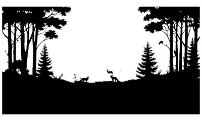 Obraz premium Hunter Silhouette Sitting in Tree Stand with Rifle Forest Scene