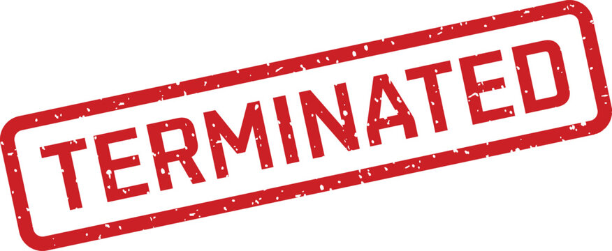 Terminated rubber stamp red ink on white background