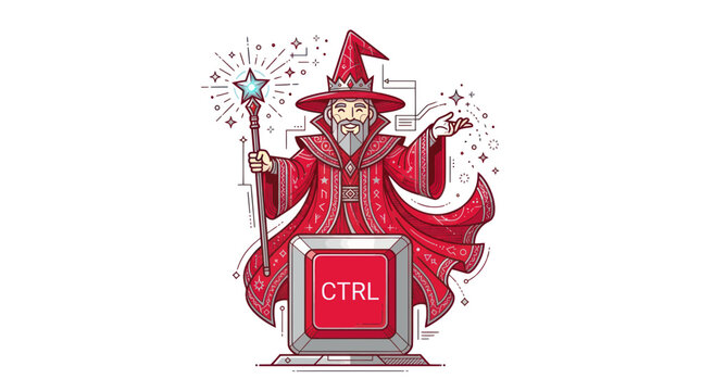 Wizard with Ctrl Button - Magic of Technology and Control