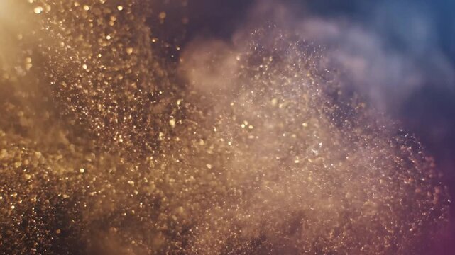 Abstract cinematic background featuring floating white particles creating a soft atmospheric haze and mist against a solid black backdrop for compositing or overlay use.