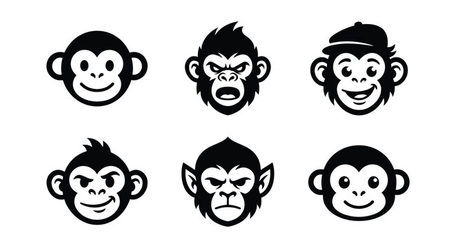 Monkey faces vector illustration animal primate expression