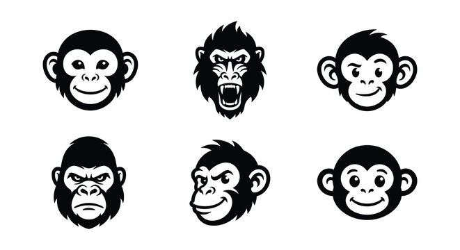 Monkey faces vector illustration animal primate expression