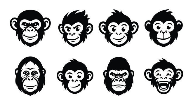 Monkey faces vector illustration animal primate expression