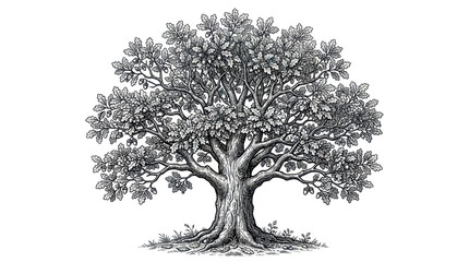 Detailed Engraved Tree Illustration - Black and White Vintage Style © mila