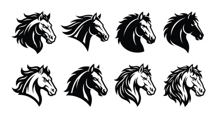 Horse head silhouettes vector silhouette animal black © Nayem