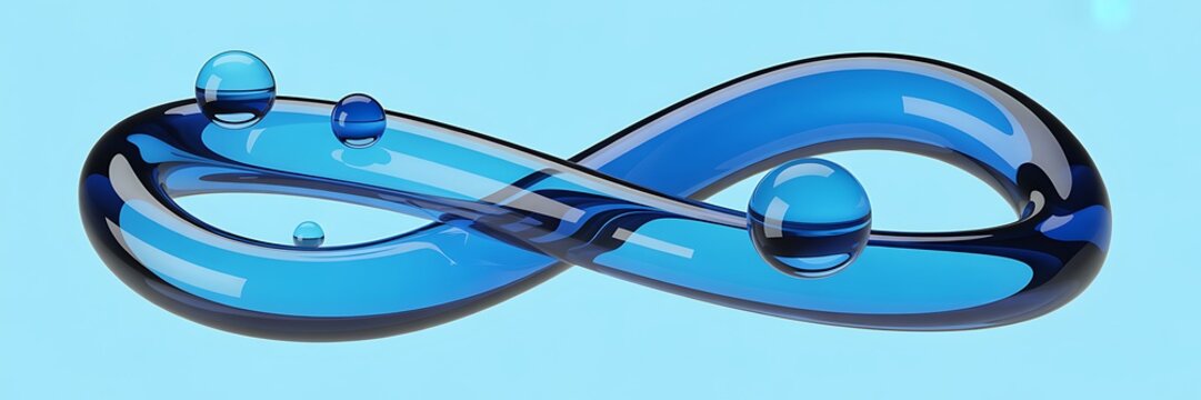 Blue Infinity Loop with Water Droplets on Light Blue Background