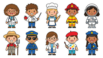 Fototapeta premium Group of professional characters featuring doctor teacher chef firefighter and astronaut.