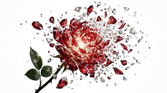 Exploding rose petals with shattered glass effect