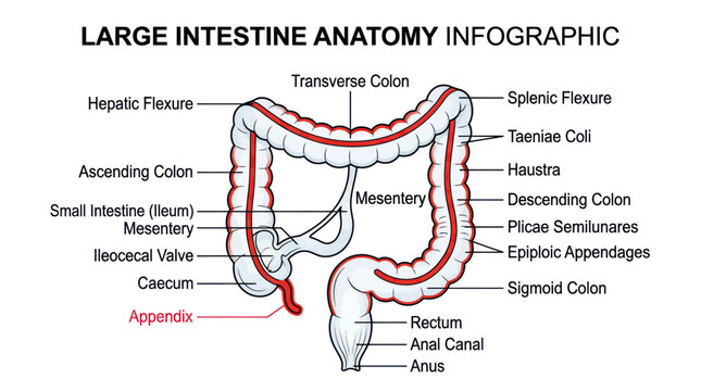 Large Intestine Anatomy Infographic - Human Digestive System Diagram