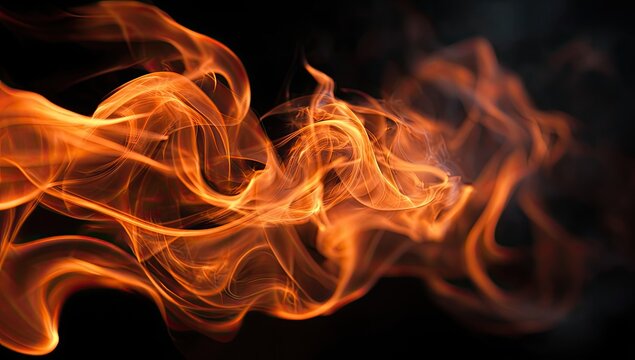 Swirling tendrils of orange flames dance against a black backdrop in abstract patterns