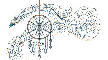 Dreamcatcher with shooting star and cosmic swirls, bohemian style © mila
