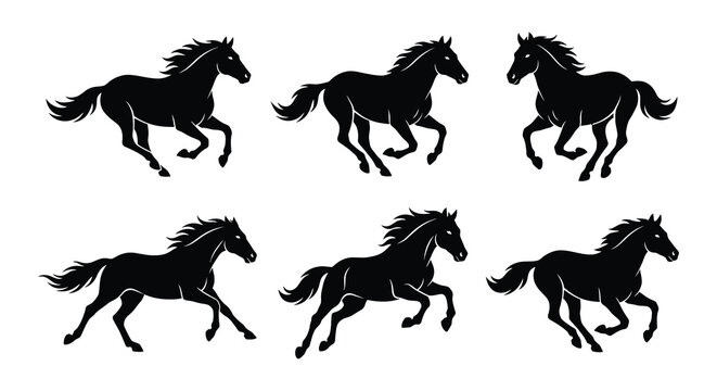 Horse silhouettes in flat vector style silhouette