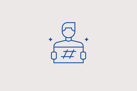 Male suspect holding a placard sign line icon for law enforcement mugshot identification. Professional vector illustration for legal database organization, police department workflows, or justice 