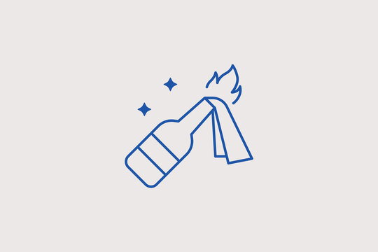 Flying Molotov cocktail bottle line icon for radical street protest conflict documentation. Striking vector illustration for security risk analytics, war zone reporting, or crisis timeline apps.