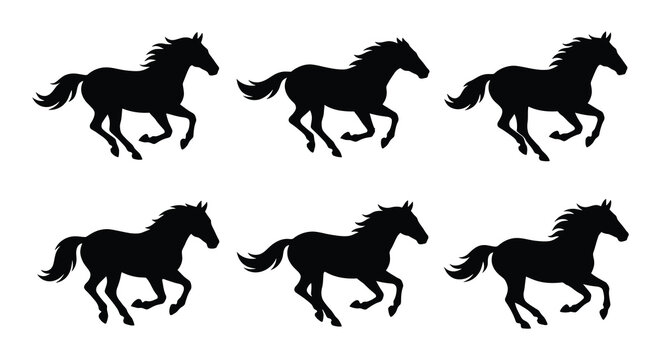 Horse silhouettes in flat vector style silhouette