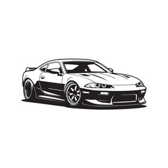 Obraz premium Graphic illustration of a modified sports coupe car with automobile transport illustration