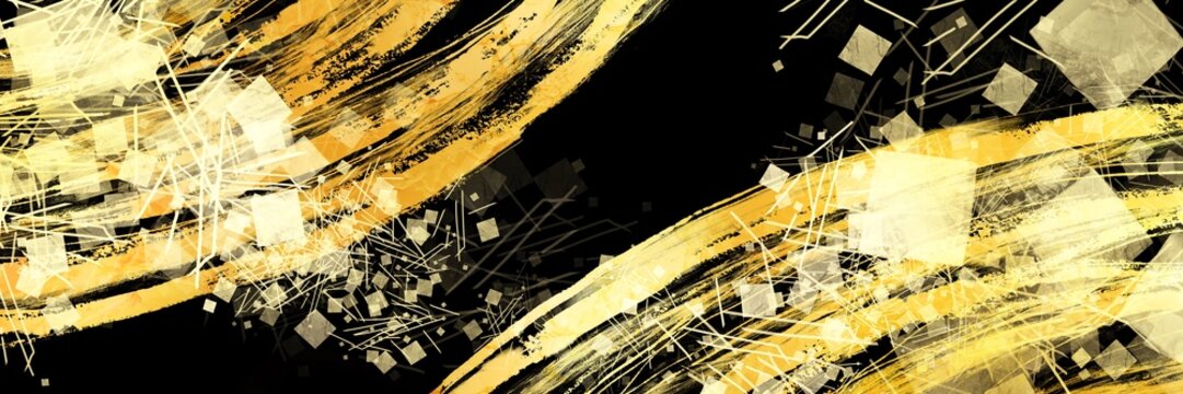 お正月風金色のブラシストローク輝く豪華横長黒背景